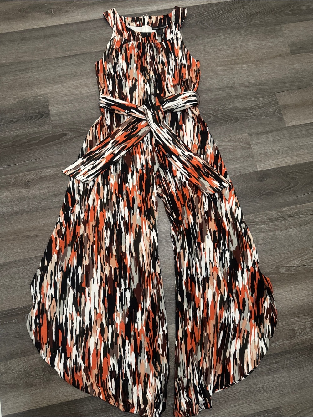 Ashley Stewart Abstract Print Wide-Leg Harem Jumpsuit in Orange, Black and Cream